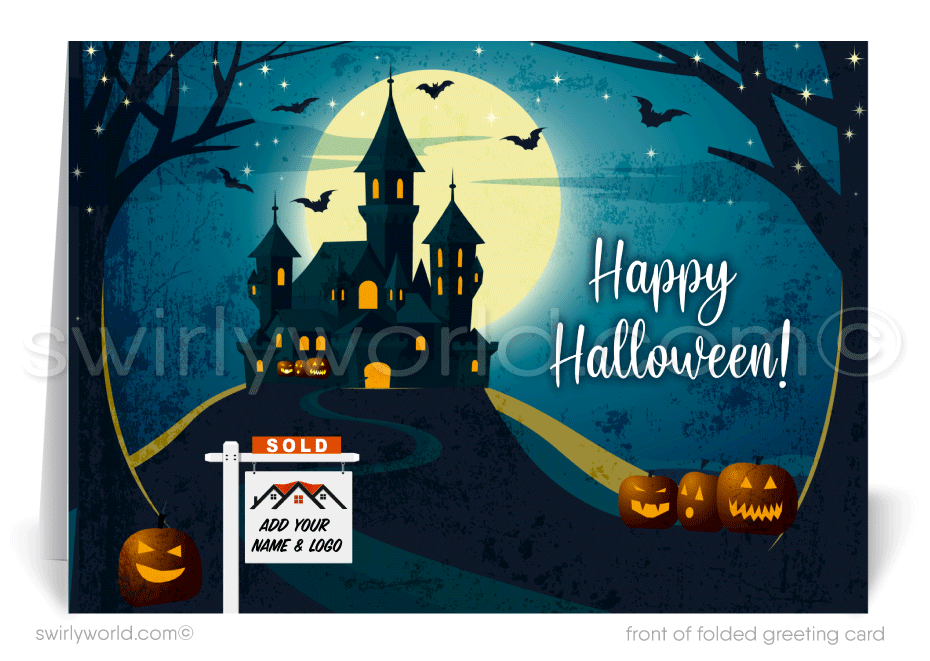 Spooky Haunted House Pumpkin Printed Halloween Cards from your Neighborhood Realtor®