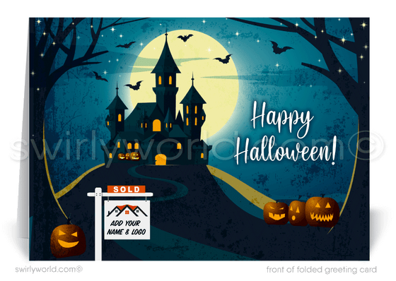 Spooky Haunted House Pumpkin Printed Halloween Cards from your Neighborhood Realtor®