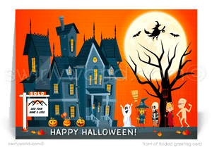 Cute Haunted House Trick or Treat Printed Halloween Cards from your Neighborhood Realtor®