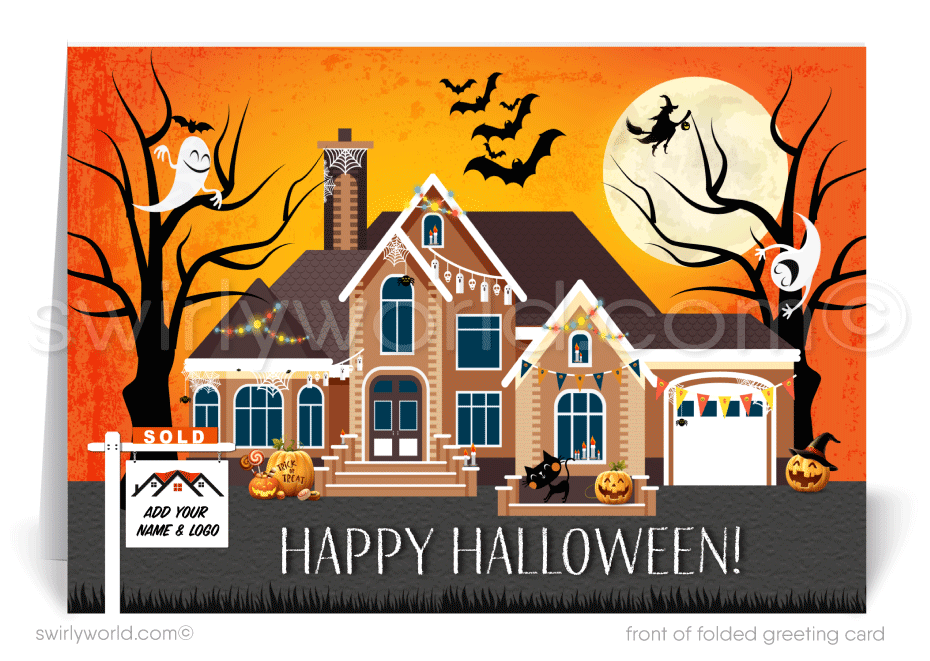 Cute Non-Scary Haunted House Halloween Greeting Cards from your Neighborhood Realtor®