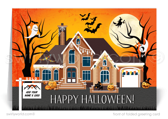 Cute Non-Scary Haunted House Halloween Greeting Cards from your Neighborhood Realtor®