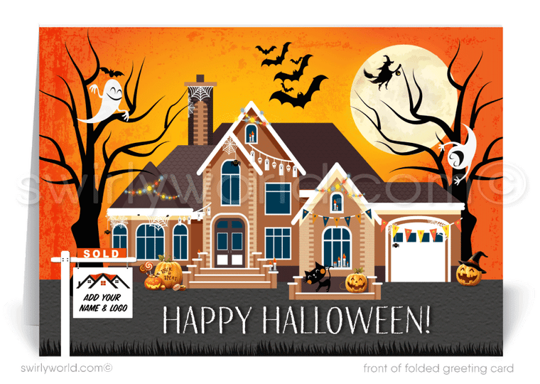 Cute Non-Scary Haunted House Halloween Greeting Cards from your Neighborhood Realtor®