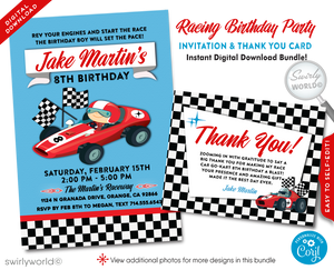 Rev up the excitement for your little speedster's birthday with our Vintage Retro Race Car Drag Racer Birthday Invitation Digital Download.