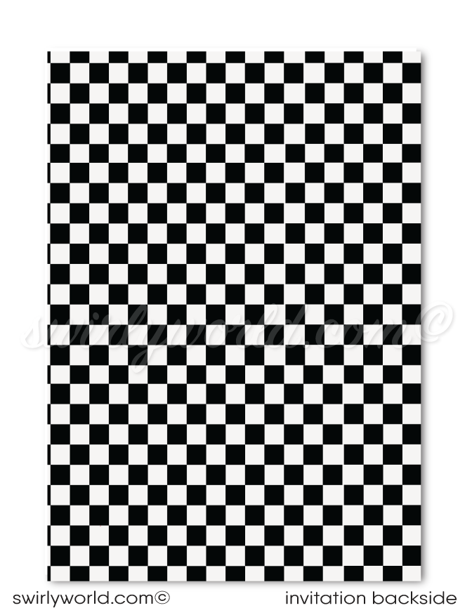 Retro Red Race Car Retro Drag Racer Checkered Flags Boy's Birthday Printed Invite Set