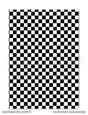 Retro Red Race Car Retro Drag Racer Checkered Flags Boy's Birthday Printed Invite Set