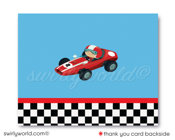 Vintage Red Race Car Retro Drag Racer Boy's Birthday Invitation Digital Download