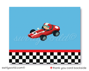 Vintage Red Race Car Retro Drag Racer Boy's Birthday Invitation Digital Download
