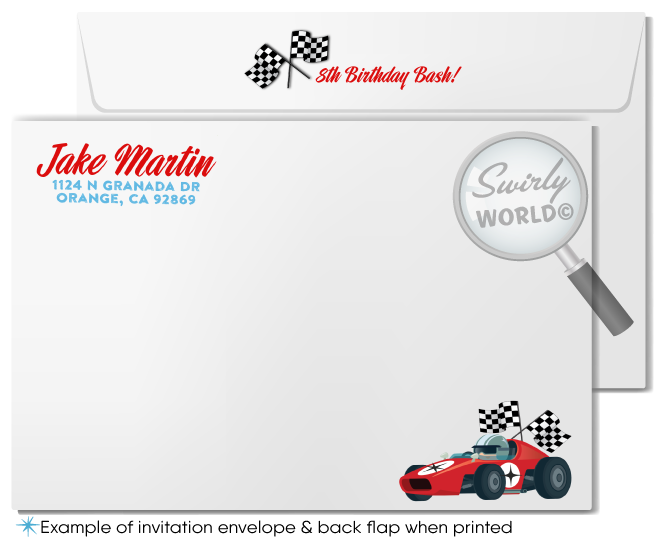 Vintage Red Race Car Retro Drag Racer Boy's Birthday Invitation Digital Download