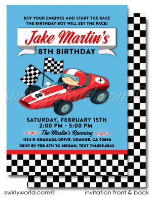 Rev up the excitement for your little speedster's birthday with our Vintage Retro Race Car Drag Racer Birthday Invitation Digital Download.