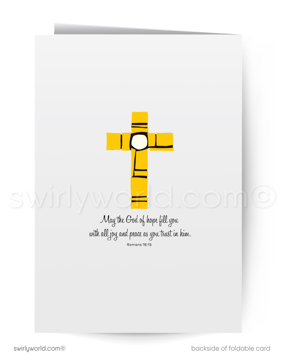 Religious Easter Card – Trio of Stained Glass Crosses, Mid-Century Modern Design