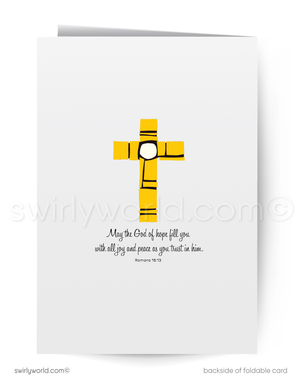 Religious Easter Card – Trio of Stained Glass Crosses, Mid-Century Modern Design
