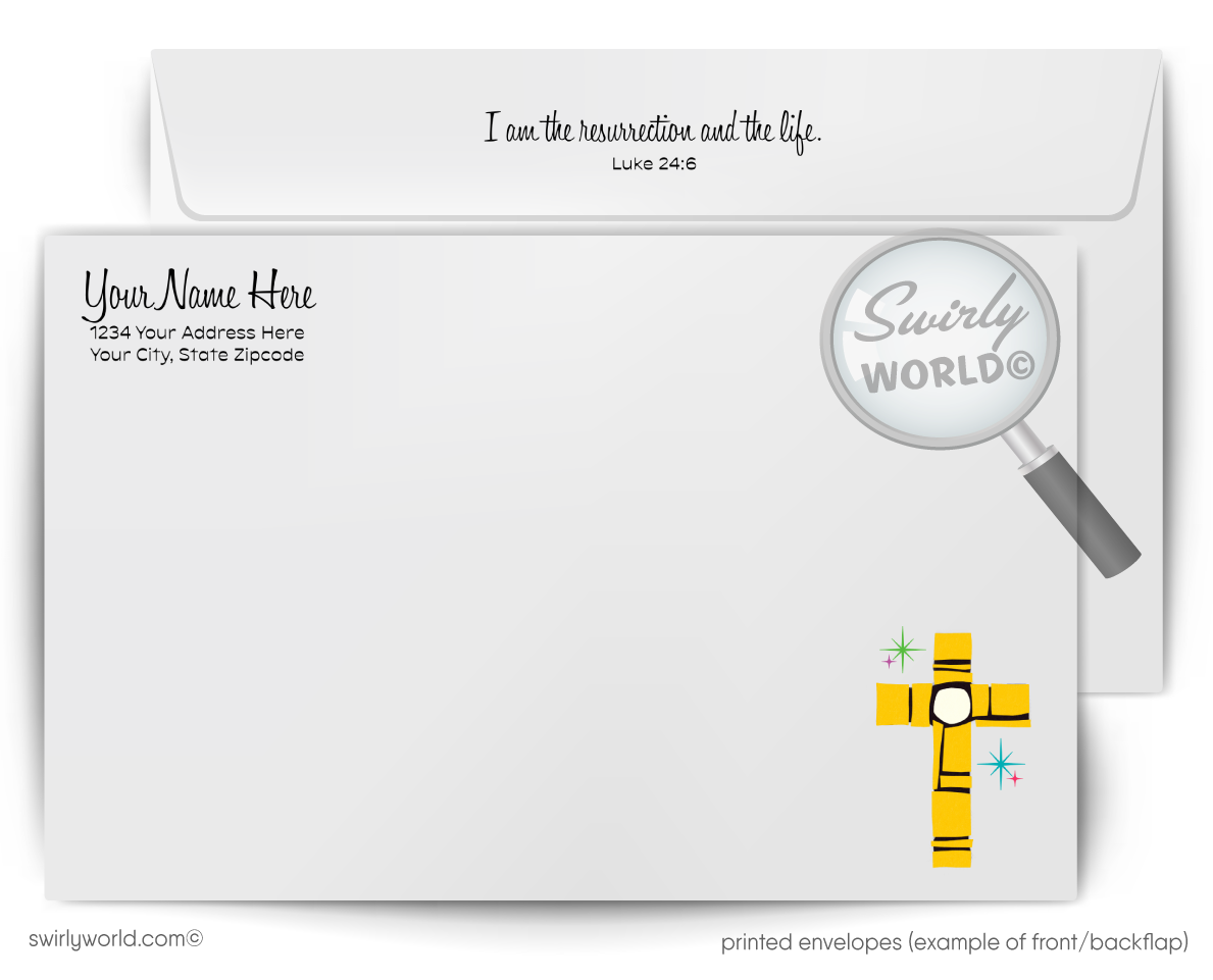 Religious Easter Card – Trio of Stained Glass Crosses, Mid-Century Modern Design