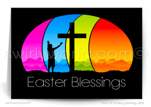 Religious Easter Card – Cross Silhouette in Vibrant Egg, Retro Mid-Century Vintage-Inspired Design