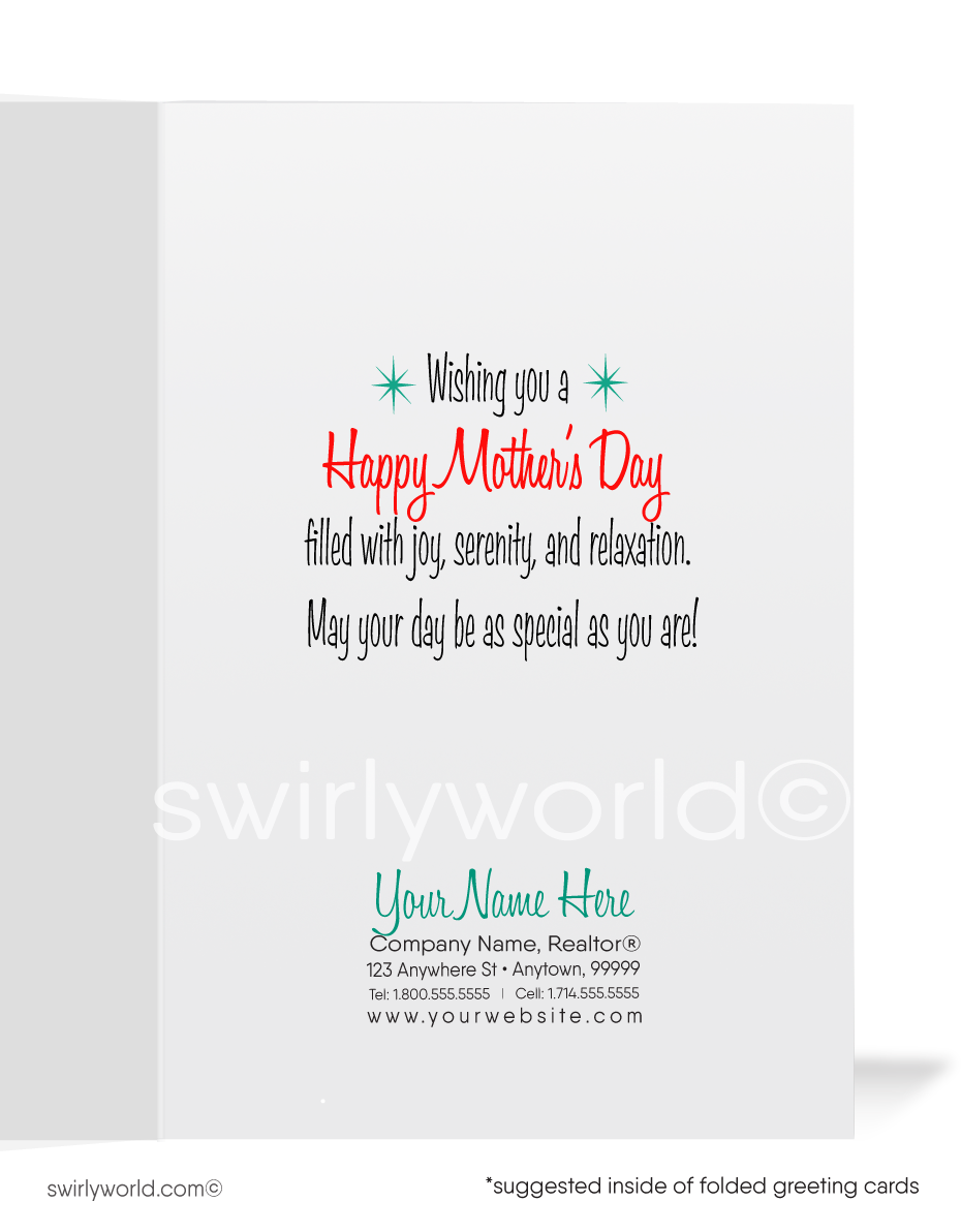 Celebrate Mother's Day with a touch of nostalgia with our exclusive greeting card, designed to convey your heartfelt appreciation in style. This card features a charming 1940s-1950s vintage illustration of a mother with her child lovingly embracing her bursting with adoring love and appreciation.