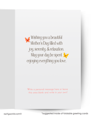 Greeting card with Mother's Day message and butterflies on a white background