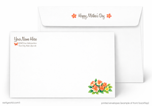 Mother's Day card with floral design and envelope on a white background