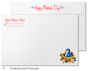 Mother's Day card with envelope and bird in a nest illustration