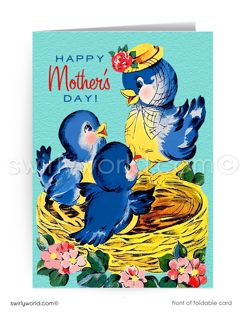 Vintage Happy Mother's Day Bird Card | 1940s-50s Design | Premium Prin ...