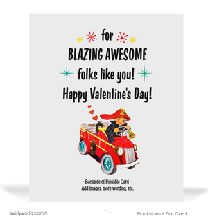 Charming 1940s-1950s Vintage-Inspired Valentine's Day Cards: Firefighter and Dalmation