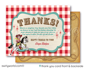 Vintage Mid-Century 1950s Western Cowgirl Birthday Party Invitations Digital Download