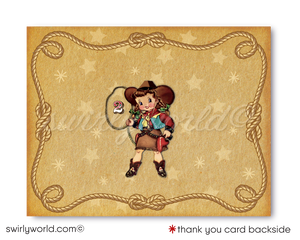 Vintage Mid-Century 1950s Western Cowgirl Birthday Party Invitations Digital Download