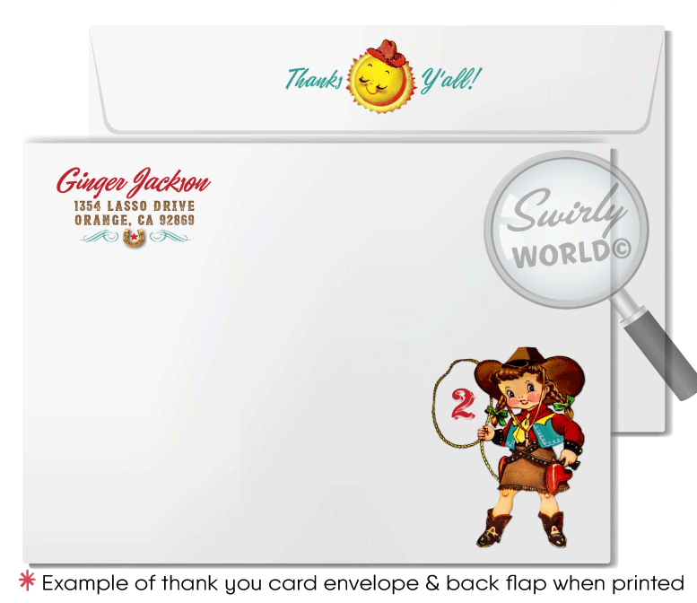 Vintage Mid-Century 1950s Western Cowgirl Birthday Party Invitations Digital Download