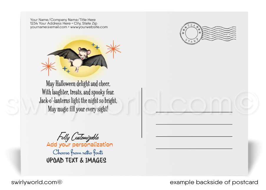 Mid-Century 1940's-1950's Style Vintage Retro Printed Happy Halloween Postcards