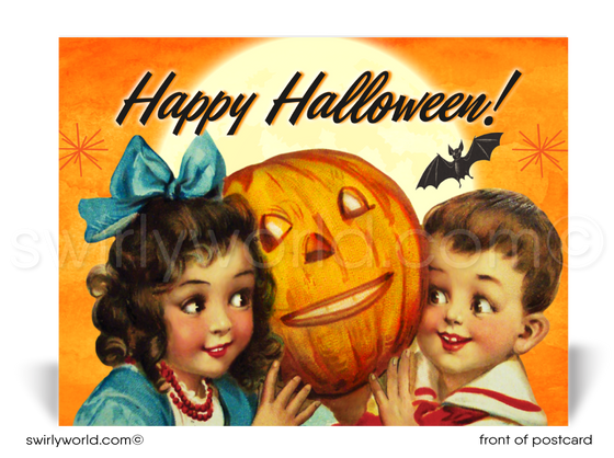 Mid-Century 1940's-1950's Style Vintage Retro Printed Happy Halloween Postcards