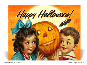 Mid-Century 1940's-1950's Style Vintage Retro Printed Happy Halloween Postcards