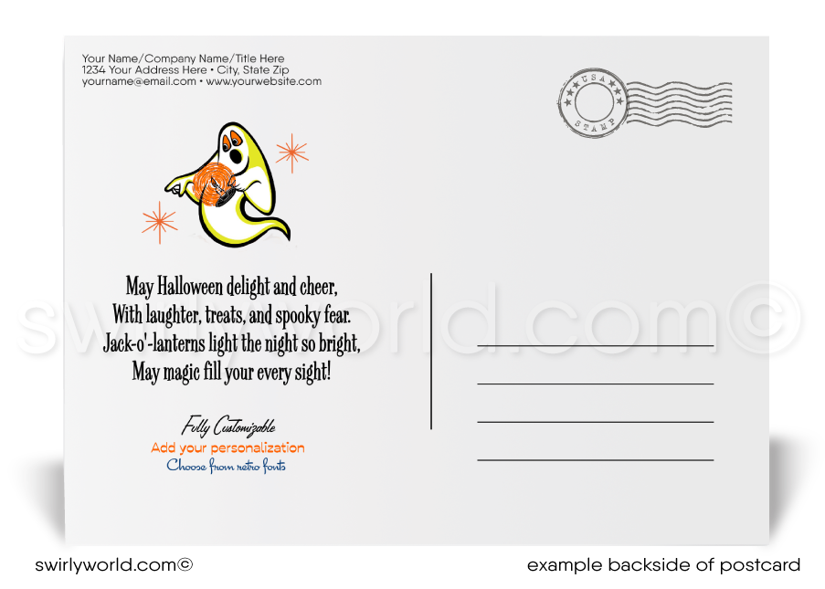 Digital Mid-century 1950's-1960's Vintage Retro Haunted House Halloween Postcards