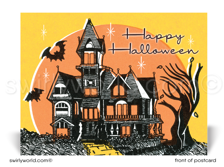 Digital Mid-century 1950's-1960's Vintage Retro Haunted House Halloween Postcards