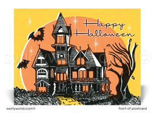 Digital Mid-century 1950's-1960's Vintage Retro Haunted House Halloween Postcards