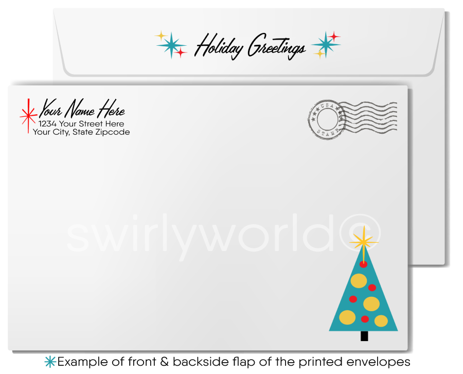 Mid-Century Atomic Modern Retro Eichler House in Snow Holiday Christmas Card Envelopes