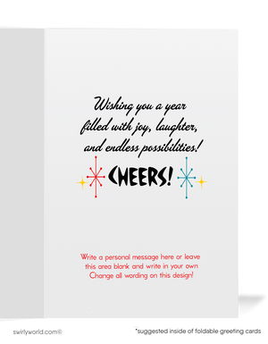 Retro Mid-Century Modern Happy New Year Card with 1950s Neon Diner Sign Design and Vintage Typography