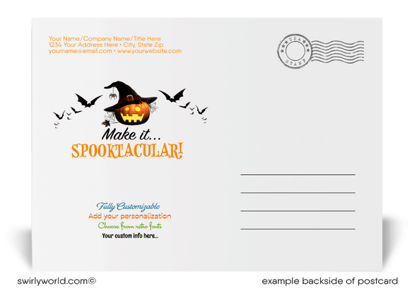 Cute Neighborhood Haunted House Realtor Happy Halloween Postcards for Clients