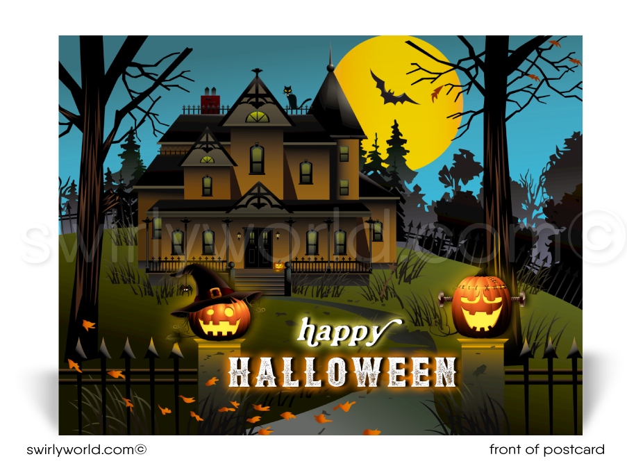 Cute Neighborhood Haunted House Realtor Happy Halloween Postcards for Clients
