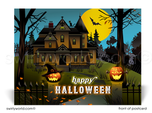 Digital Cute Neighborhood Haunted House Realtor Happy Halloween Postcards for Clients