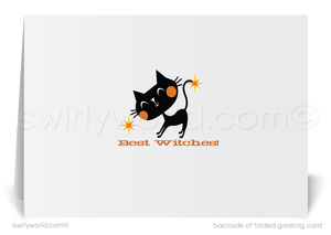 Retro Atomic MCM Mod Owl Happy Halloween Printed Greeting Cards for Business Clients