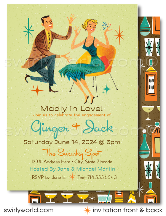 Atomic Retro Mid-Century Mod MCM Engagement Party Invitation Digital Download