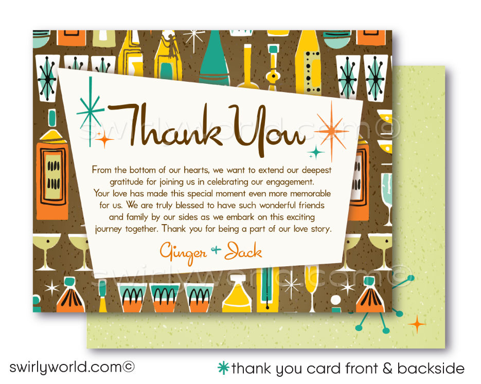 Atomic Retro Mid-Century Modern Engagement Party Invitations with Starbursts!