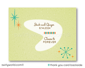 Mid-Century Engagement Party Invitations – "Madly in Love" Retro Atomic MCM Design