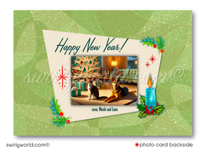 Digital Mid-Century Modern Family Holiday Photo Card – 1950s Vintage Design with Starbursts and Customizable Retro Typography