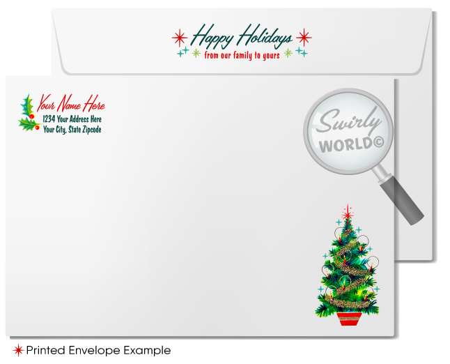 Digital Mid-Century Modern Family Holiday Photo Card – 1950s Vintage Design with Starbursts and Customizable Retro Typography