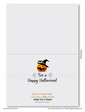 Retro Bewitched Cute Witch on Broom Printed Halloween Cards for Clients