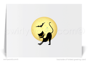 Retro Bewitched Cute Witch on Broom Printed Halloween Cards for Clients