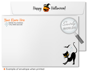 Retro Bewitched Cute Witch on Broom Printed Halloween Cards for Clients