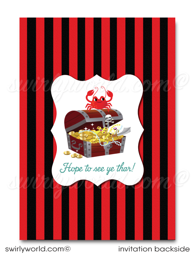 Set sail for adventure with our Princess Pirate-Themed Birthday Party Invitation Set! 🏴‍☠️🎂 Perfect for your little buccaneer, this charming set features customizable girl pirate designs, treasure chest, and pirate ship illustrations. Includes invitations, thank you cards, and envelopes. Make her special day unforgettable!