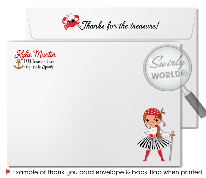 Princess Pirate-Themed Birthday Party Invitation Set - Customizable Girl Pirate Design