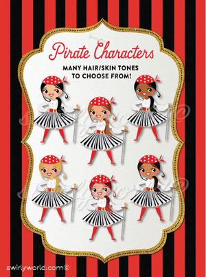 Set sail for adventure with our Princess Pirate-Themed Birthday Party Invitation Set! 🏴‍☠️🎂 Customizable girl pirate designs with various hair, eye, and skin tones. Includes invitations, thank you cards, and envelopes. Perfect for a fun-filled treasure-seeking birthday celebration!