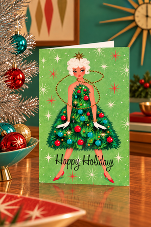 1960s Vintage Christmas Card – Retro Atomic Christmas Tree | Mid Century Holiday Cards